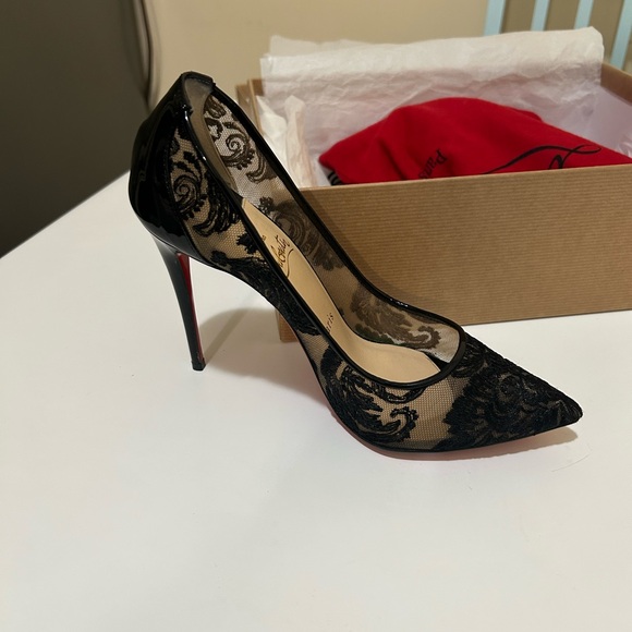 Christian Louboutin Black and Red Lace Heels - Picture 3 of 4